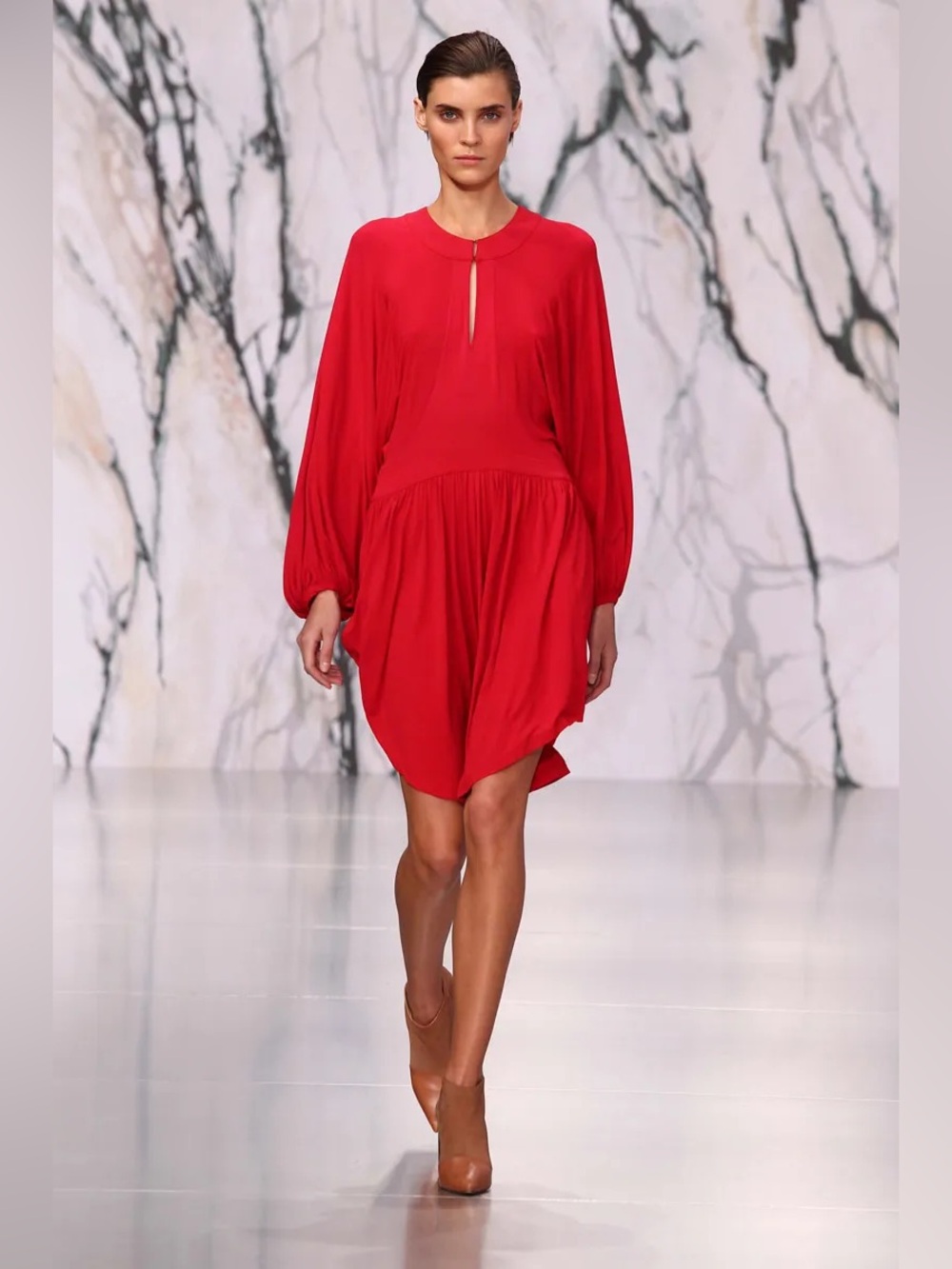 See by Chloe Red Keyhole Front Flowy Soft Pleated Dress Size US 4